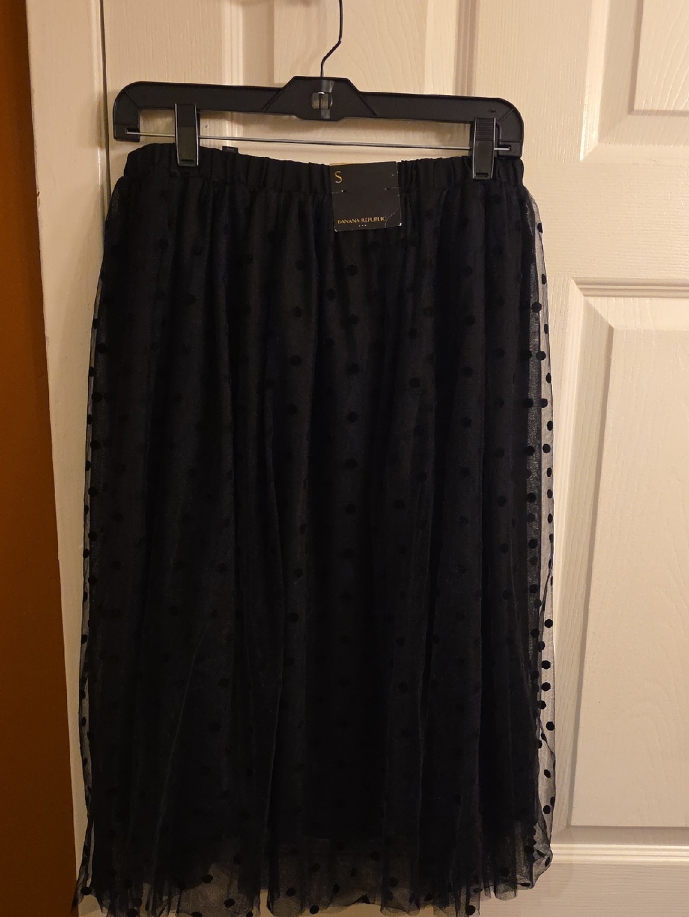 Banana Republic Black Polka Dot Tulle Midi Skirt